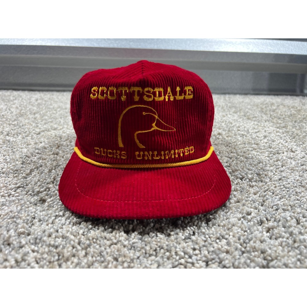 Vintage Made in USA Ducks Unlimited Scottsdale Red Corduroy Snapback Hat Hunting